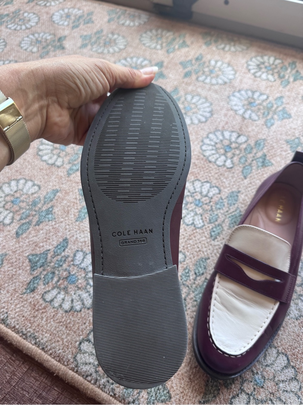 Cole Haan Stassi Two-Tone Brown and white Leather Penny Loafers size 7 - Picture 4 of 7